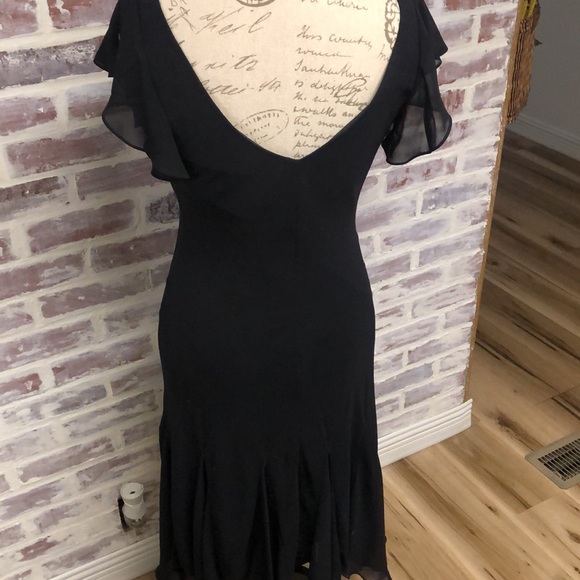 S. L. FASHIONS BLACK CAP SLEEVE MIDI FORMAL DRESS. Size 10 V- neck/back 37” long - Picture 4 of 6